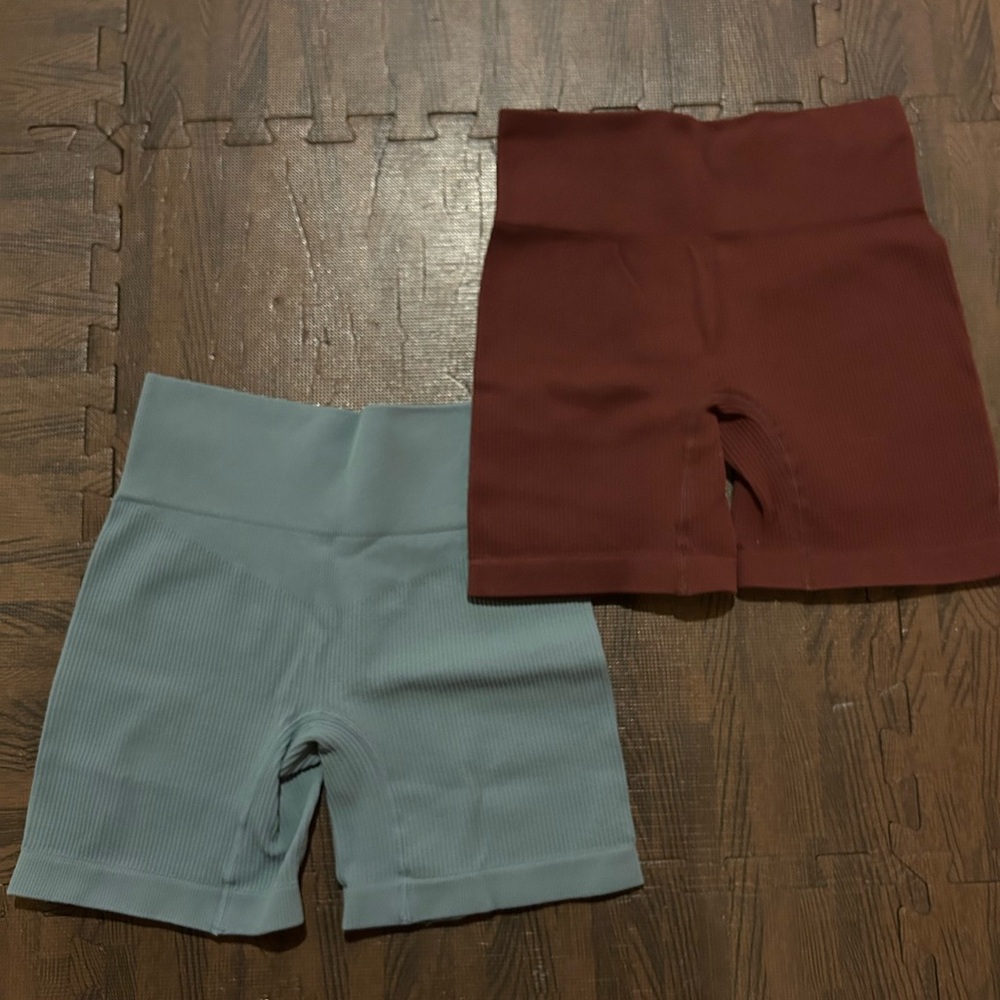 Ribbed Shorts Set - Blue and Brown